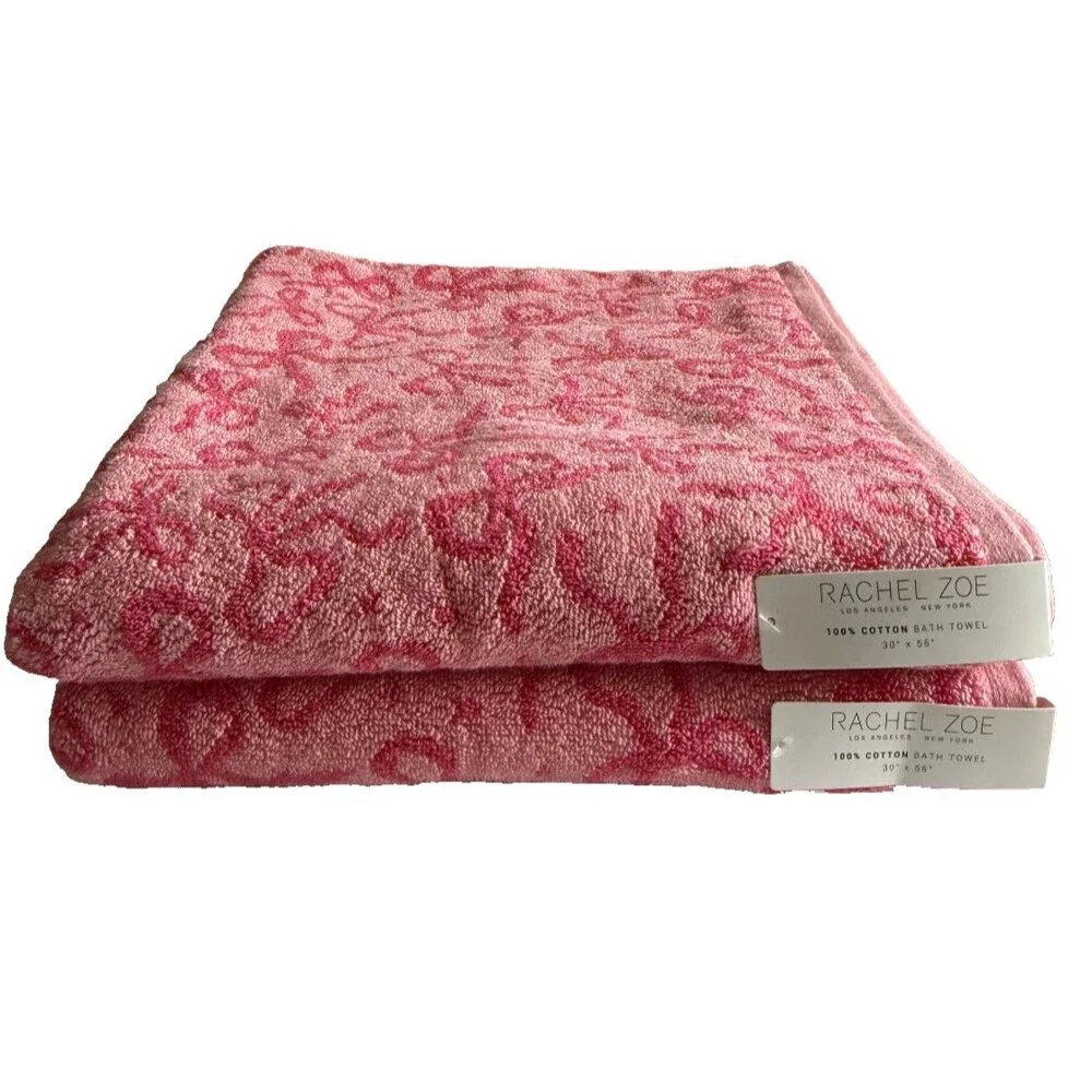 Rachel Zoe Coquette Pink Bow Bath Hand Towel Set 100% Cotton Set of 4 Reversible